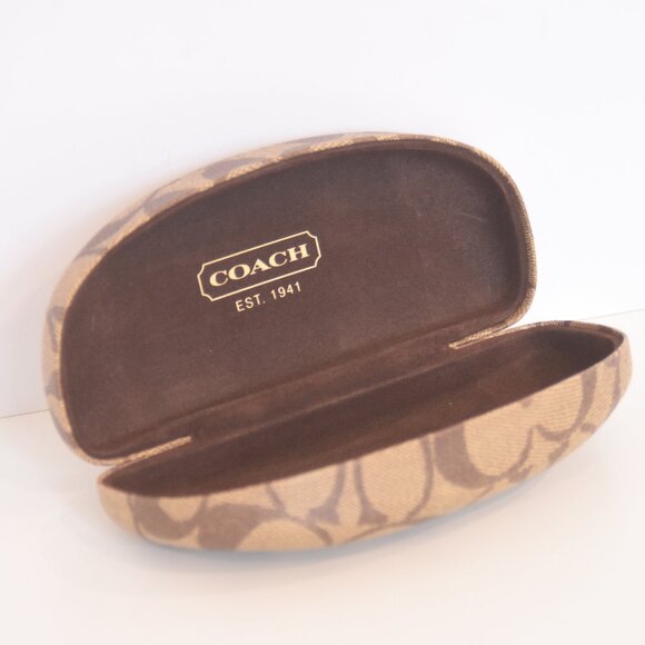 Coach Eyeglass Sunglasses Case Classic Logo Monogram Hard Clamshell Brown - Picture 10 of 12